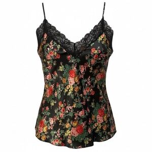 Victoria's Secret Gold Label Black Floral Lace Trim Camisole Women's Size M